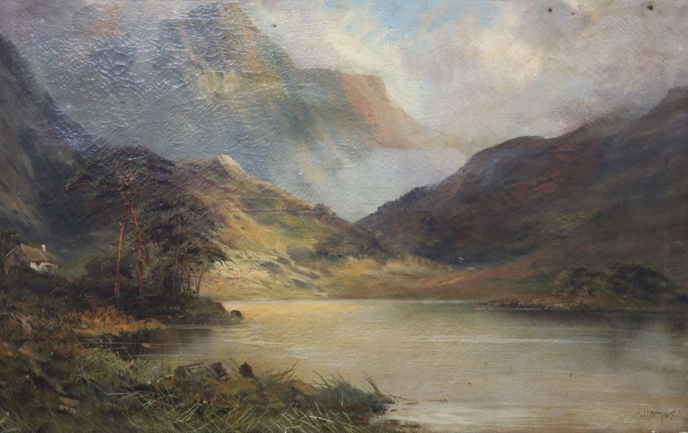 Attributed to Jamieson, oil on canvas, Loch scene, indistinctly signed, 50 x 76cm, unframed